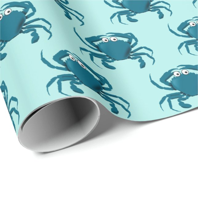 Blue Crab Beach Gift Wrap Wrapping Paper (Roll Corner)