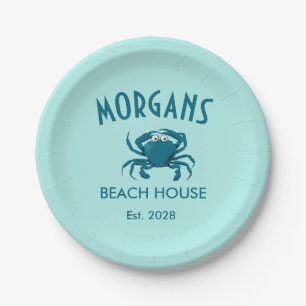 Blue Crab Beach House Personalized Paper Plates
