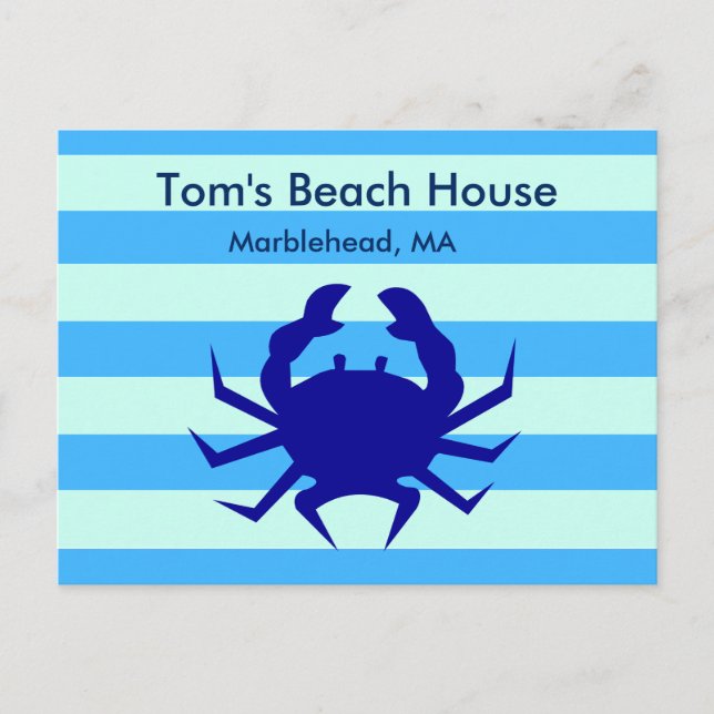 Blue Crab Beach House Personalized Post Card (Front)