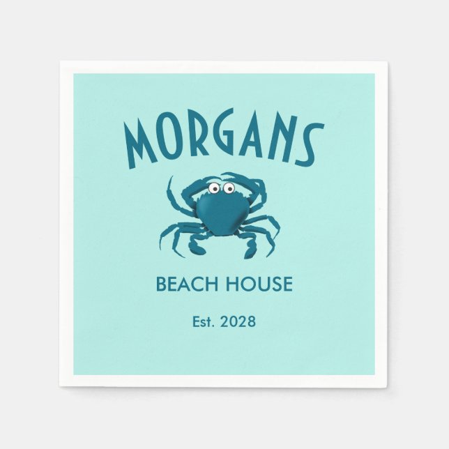 Blue Crab Beach Personalized Beach Napkins (Front)