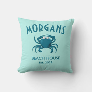 Blue Crab Beach Personalized Beach Pillow
