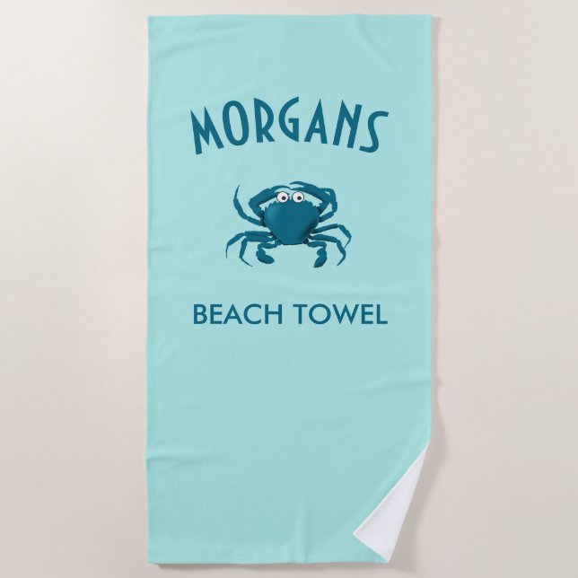 Blue Crab Beach Personalized Beach Towel (Front)