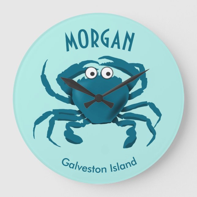 Blue Crab Beach Round Kitchen Clock (Front)