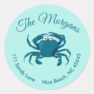 Blue Crab Beach Round Return Address Label