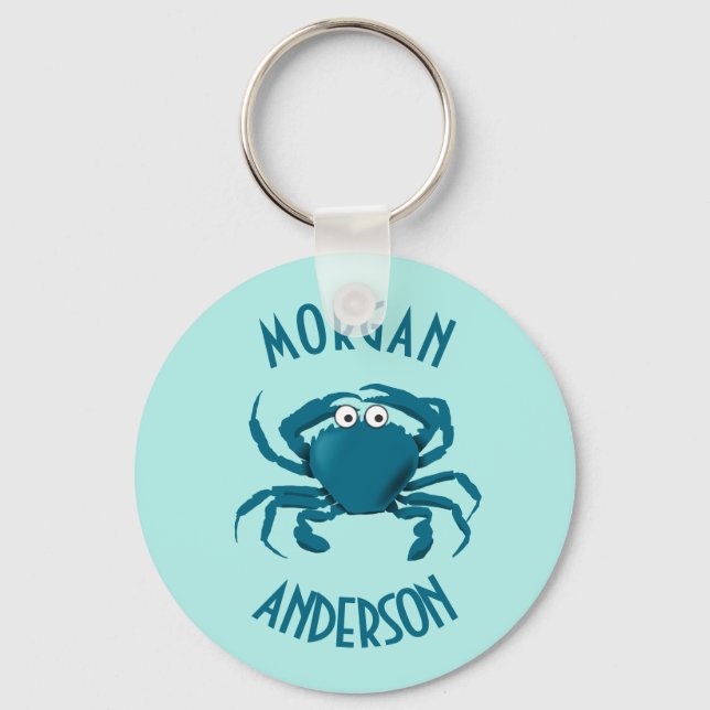 Blue Crab Beach Theme Keychain Key Chain Gift (Front)