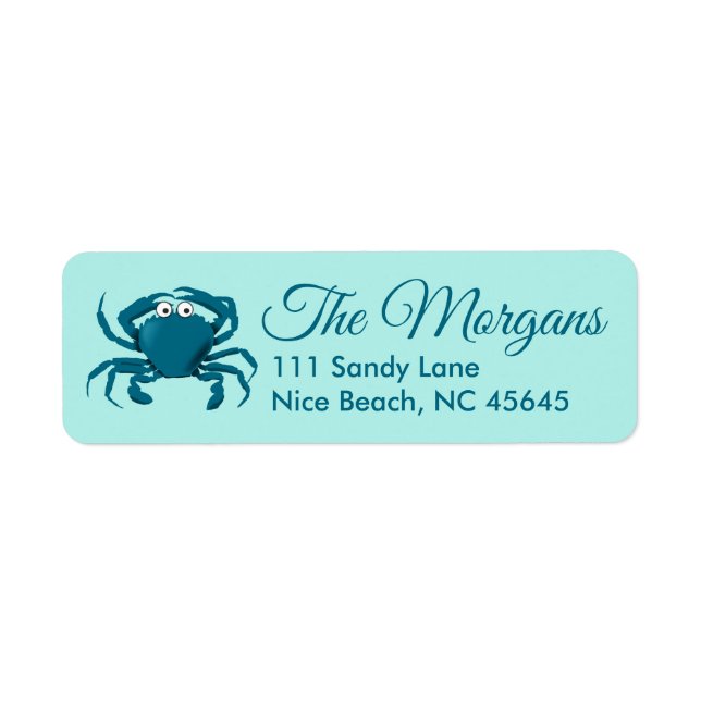 Blue Crab Beach Theme Return Address Label (Front)