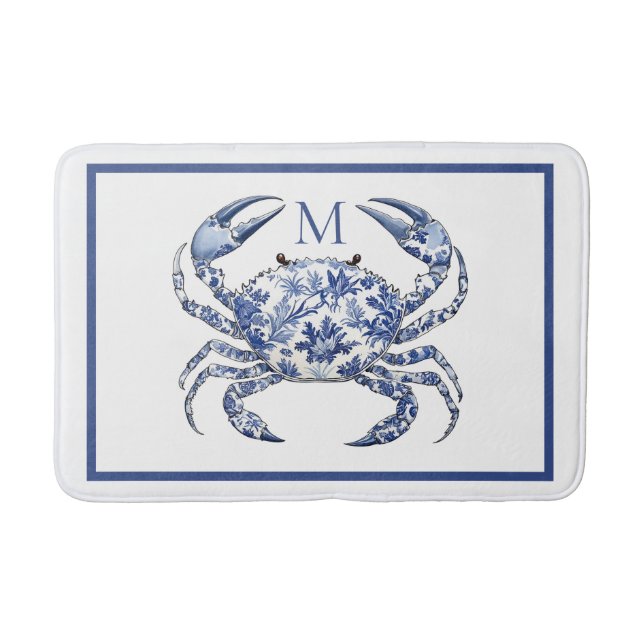 Blue Crab Coastal Nautical Monogram Bath Mat (Front)