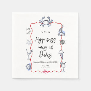 Blue Crab Doodle Beach Coastal Destination Wedding Napkin