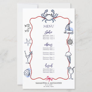 Blue Crab Doodle Beach Coastal Wedding Menu