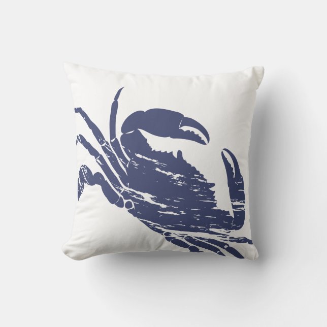 Blue Crab Grunge Effect Coastal Themed Throw Pillow (Front)