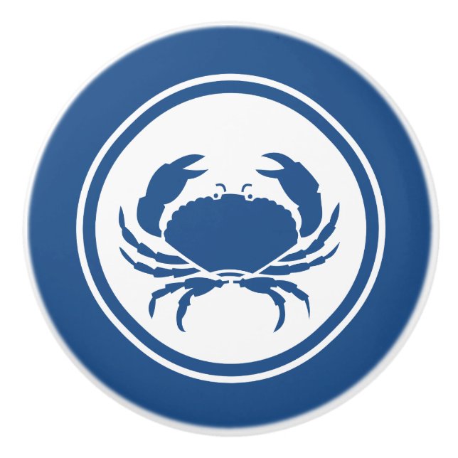 Blue Crab Marine Creature  ceramic knob (Front)