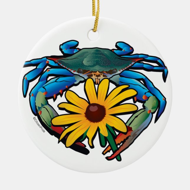 Blue Crab Maryland Black-Eyed Susan Ceramic Ornament (Front)