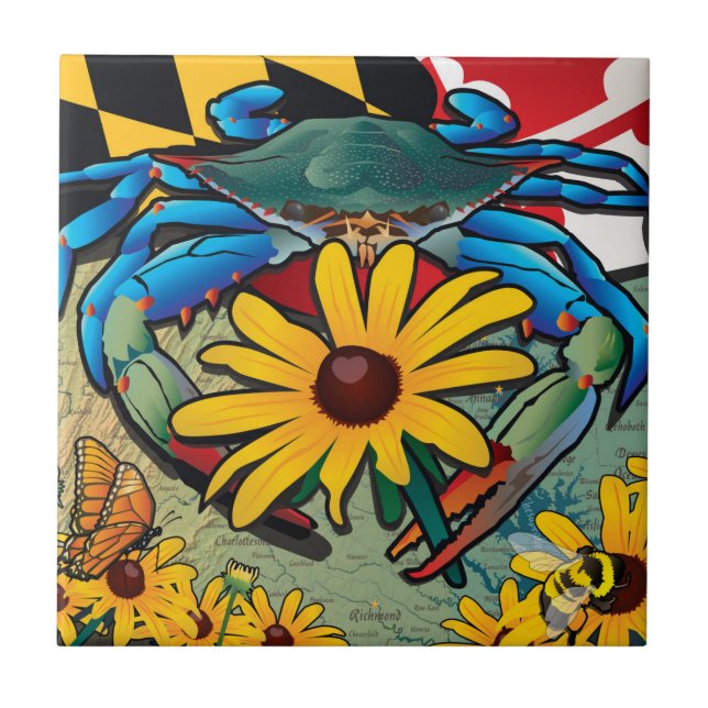 Blue Crab Maryland Black-eyed Susan Tile (Front)