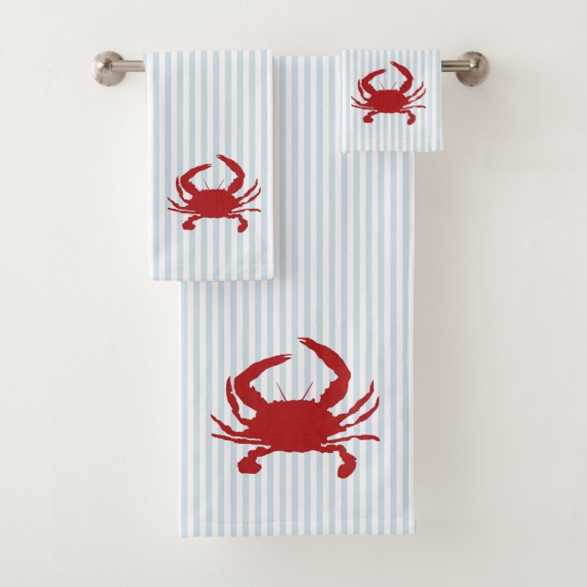 Blue Crab Nautical Blue Stripe Painting Bath Towel Set (Insitu)