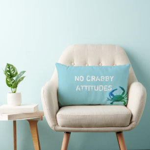 Blue Crab Nautical No Crabby Attitudes Lumbar Pillow
