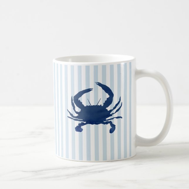 Blue Crab Nautical Stripe Pattern Coffee Mug (Right)