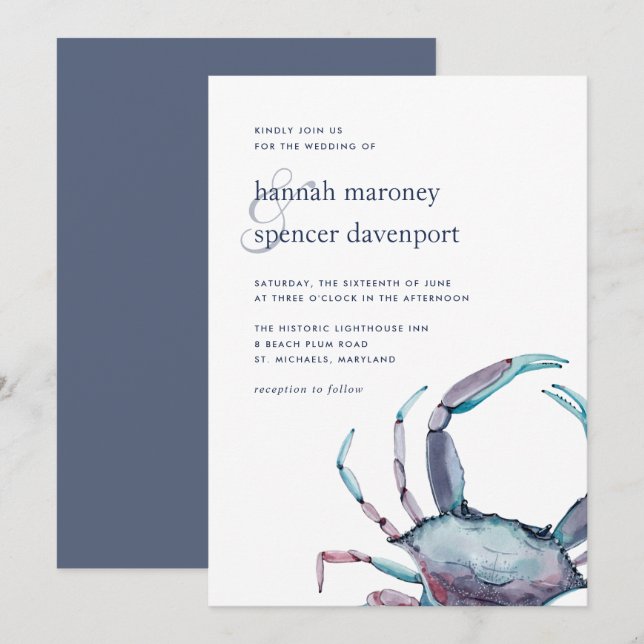 Blue Crab | Nautical Wedding Invitation (Front/Back)