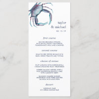 Blue Crab | Nautical Wedding Menu Card