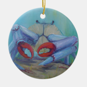 Blue Crab Ocean Seascape Ceramic Ornament