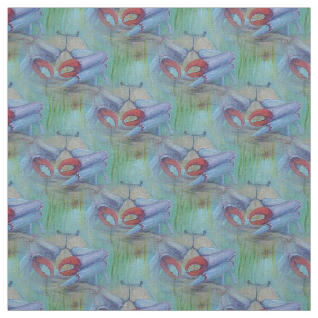 Blue Crab Ocean Seascape Fabric (Swatch)