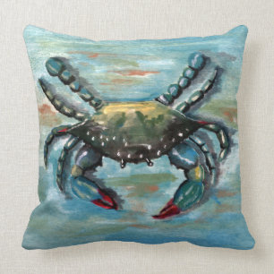 Blue Crab on Blue Throw Pillow