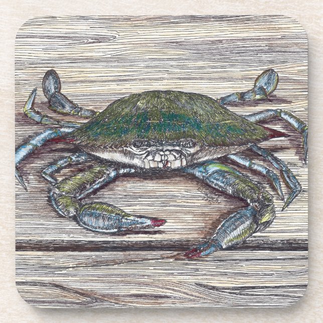 Blue Crab on Dock Coaster Set (Front)