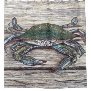 Blue Crab on Dock Shower Curtain