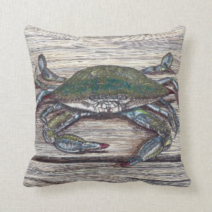 Blue Crab on Dock Throw Pillow