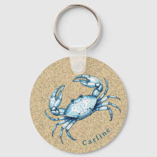 Blue Crab on Sandy Background Keychain