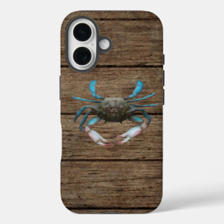 Blue Crab On Wood iPhone 16 Case