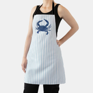 Blue Crab Painting Nautical Blue Stripe Coastal Apron