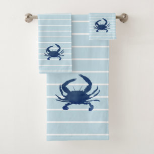 Blue Crab Painting Stripe Bath Towel Set