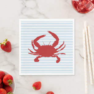 Blue Crab Painting Stripe Nautical Napkin
