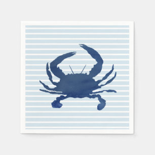 Blue Crab Painting Stripe Paper Plates Napkin