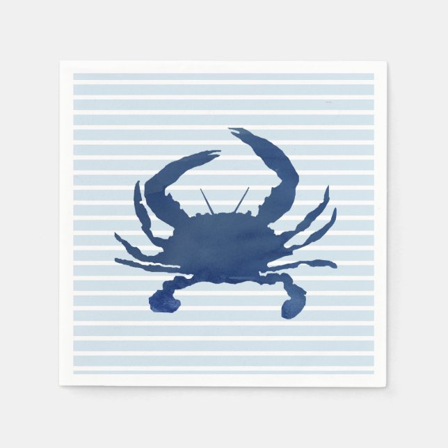 Blue Crab Painting Stripe Paper Plates Napkin (Front)