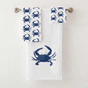 Blue Crab Pattern Beach Bath Towel Set
