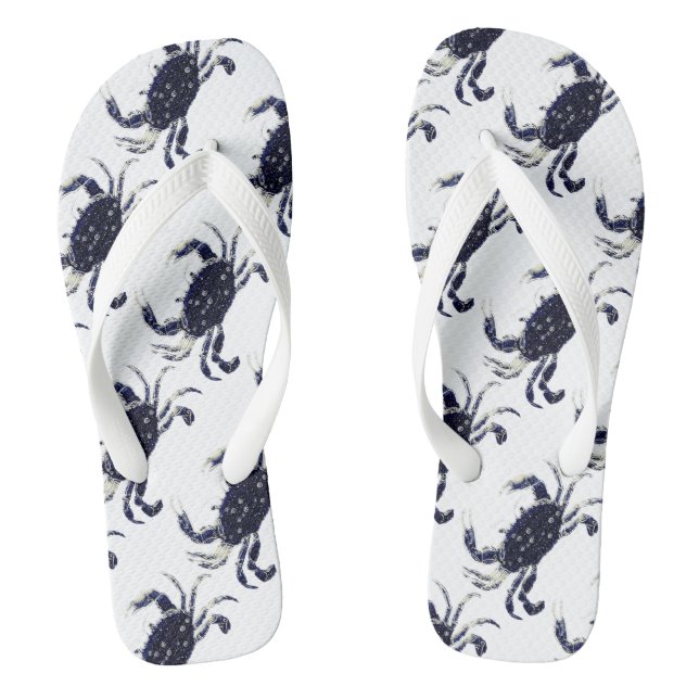 Blue Crab Pattern Beach Flip Flops (Footbed)