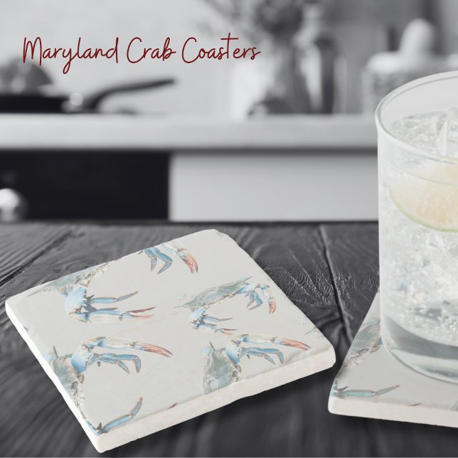 Blue Crab Pattern Beverage Stone Coaster (Make these coasters part of your kitchen accessories. Maryland Blue Crabs!)