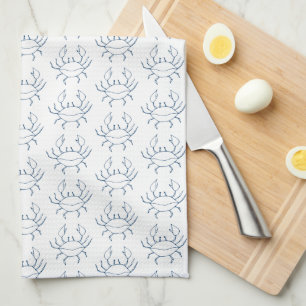 Blue Crab Pattern - Coastal Kitchen Towel