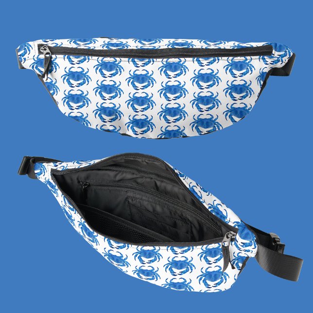 Blue Crab Pattern Fanny Pack (Blue crab nautical fanny pack on white background.)