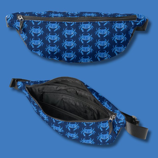 Blue Crab Pattern Fanny Pack (Navy blue coastal crab fanny pack.)