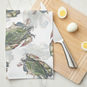 Blue Crab Pattern Kitchen Towel