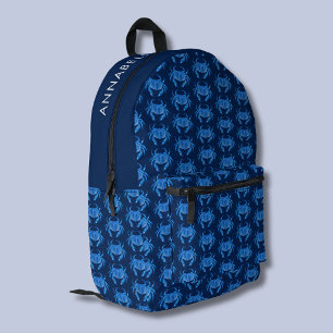 Blue Crab Pattern Name Printed Backpack