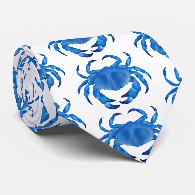 Blue Crab Pattern Tie (Rolled)
