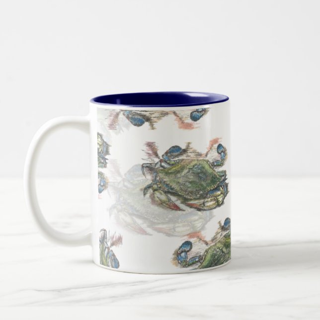 Blue Crab Pattern Two-Tone Coffee Mug (Left)