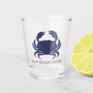 Blue Crab Personalize Name Modern Beach Party Shot Glass
