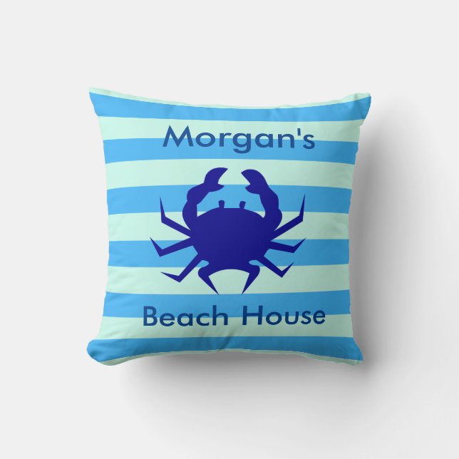 Blue Crab Personalized Beach House Throw PIllow (Front)