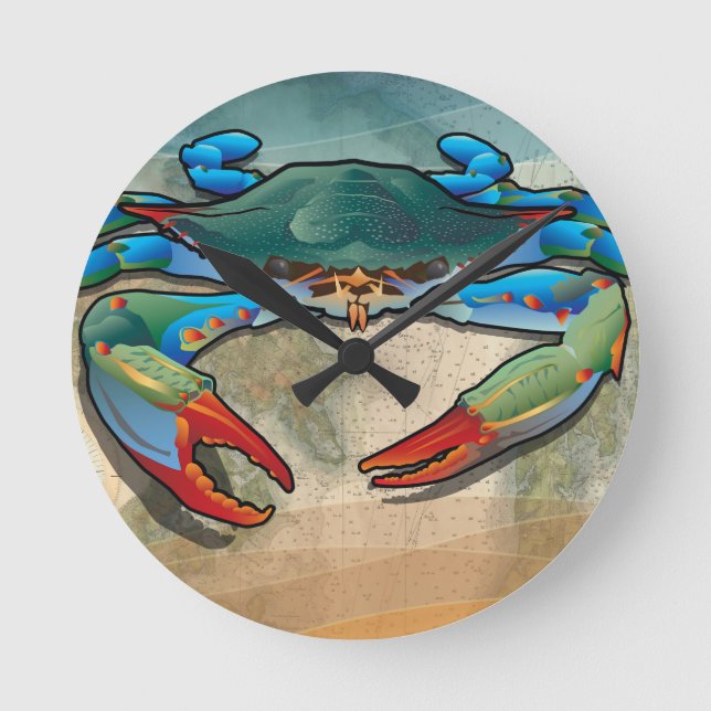 Blue Crab Round Clock (Front)