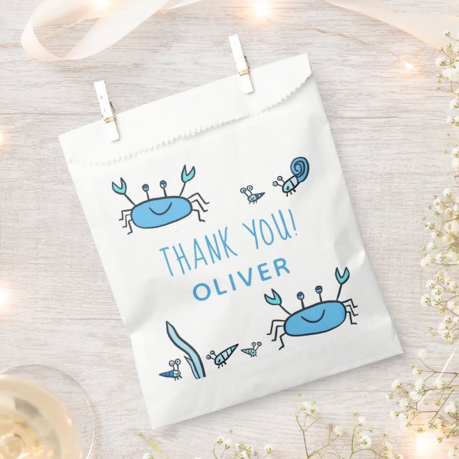 Blue Crab Sea Animals Boy Thank you Birthday Favour Bag (Clipped)