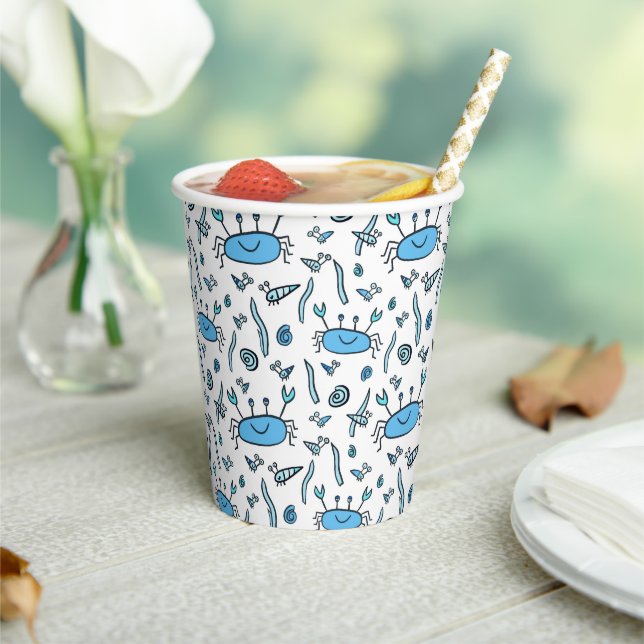 Blue Crab Sea Animals Pattern Kids Birthday  Paper Cups (Insitu)